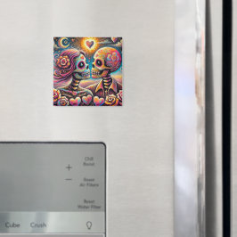 Sugar Skulls in Love Impressionistische Chalk Past Magneet