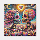 Sugar Skulls in Love Impressionistische Chalk Past Magneet (Voorkant)