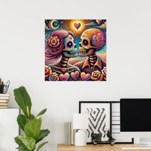 Sugar Skulls in Love Impressionistische Chalk Past Poster