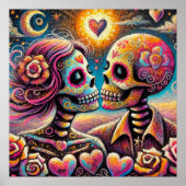 Sugar Skulls in Love Impressionistische Chalk Past Poster (Voorkant)