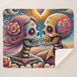 Sugar Skulls in Love Impressionistische Chalk Past Sherpa Deken