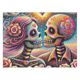 Sugar Skulls in Love Impressionistische Chalk Past Tafelkleed