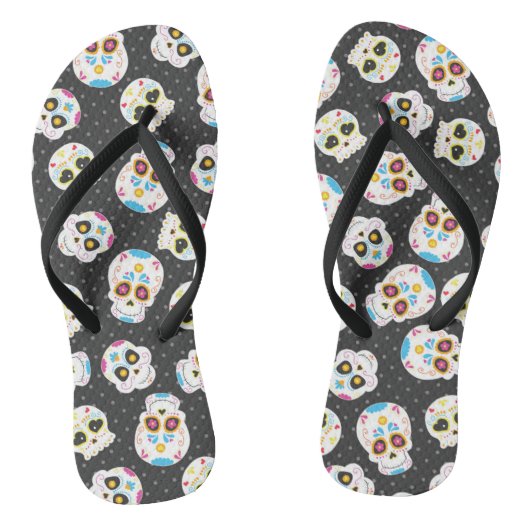 Sugar Skulls op zwart met Polka Dots Teenslippers (Voetbed)