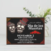 Sugar Skulls Paar Dag van de Dode Zwart Kaart (Staand voorkant)