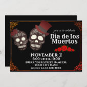 Sugar Skulls Paar Dag van de Dode Zwart Kaart (Voorkant / Achterkant)