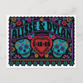 Sugar Skulls Papel Picado Style Save the Date Aankondigingskaart (Voorkant)