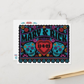 Sugar Skulls Papel Picado Style Save the Date Aankondigingskaart