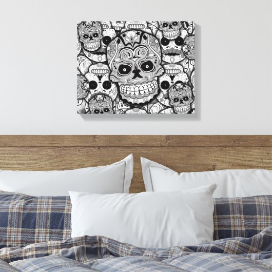 Sugar Skulls Pattern Canvas Afdruk (Insitu (Slaapkamer))