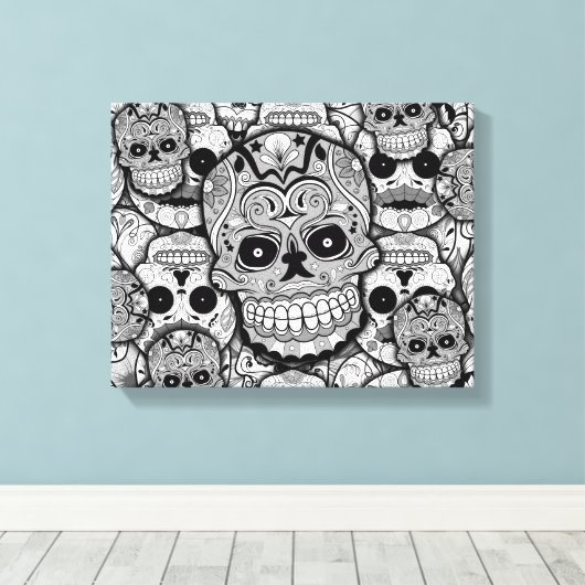Sugar Skulls Pattern Canvas Afdruk (Insitu (Houten vloer))