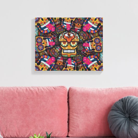 Sugar Skulls Pattern Canvas Afdruk (Insitu (Woonkamer))