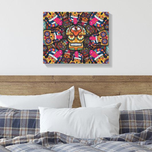 Sugar Skulls Pattern Canvas Afdruk (Insitu (Slaapkamer))