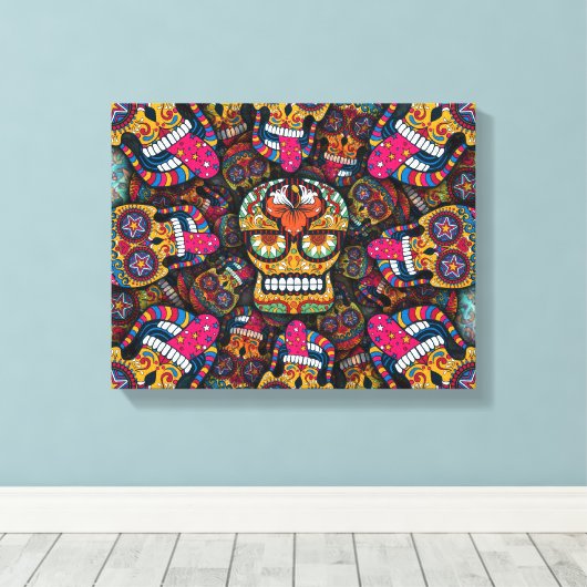 Sugar Skulls Pattern Canvas Afdruk (Insitu (Houten vloer))