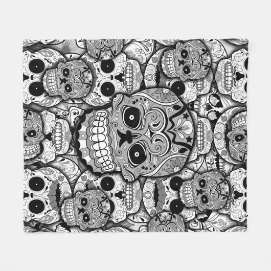 Sugar Skulls Pattern Fleece Deken (Voorkant (Horizontaal))
