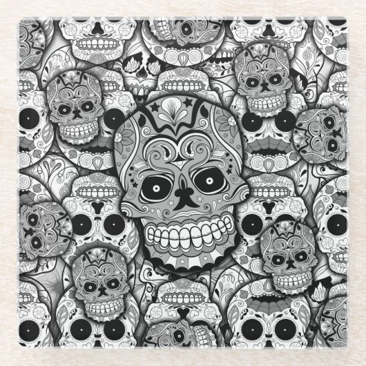 Sugar Skulls Pattern Glazen Onderzetter (Voorkant)