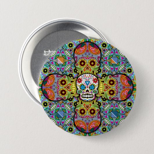 Sugar Skulls Pattern Ronde Button 7,6 Cm (Voorkant /achterkant)