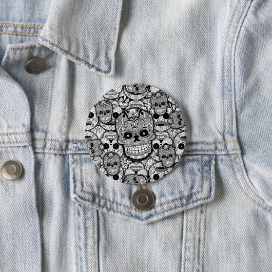 Sugar Skulls Pattern Ronde Button 7,6 Cm (In situ)