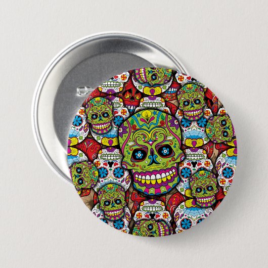 Sugar Skulls Pattern Ronde Button 7,6 Cm (Voorkant /achterkant)
