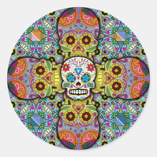 Sugar Skulls Pattern Ronde Sticker (Voorkant)