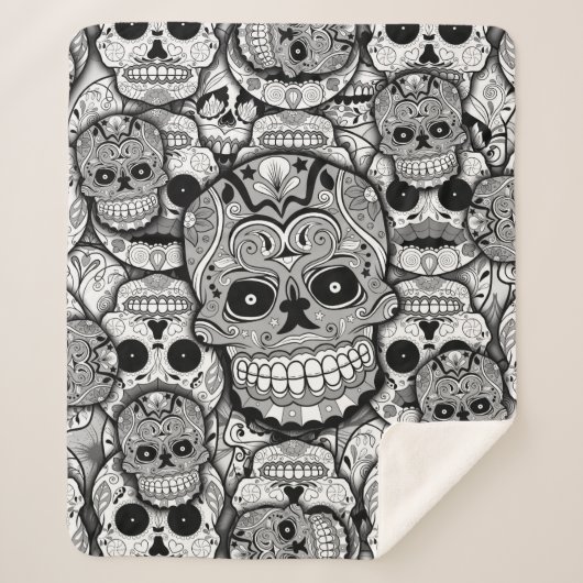 Sugar Skulls Pattern Sherpa Deken (Voorkant)