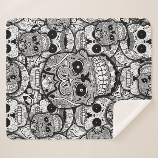 Sugar Skulls Pattern Sherpa Deken (Voorkant (horizontaal))