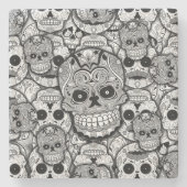 Sugar Skulls Pattern Stenen Onderzetter (Voorkant)