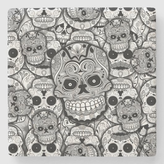 Sugar Skulls Pattern Stenen Onderzetter (Voorkant)