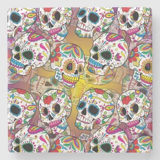 Sugar Skulls Pattern Stenen Onderzetter (Voorkant)