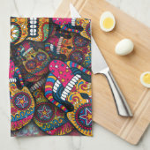 Sugar Skulls Pattern Theedoek (Quarter Fold)