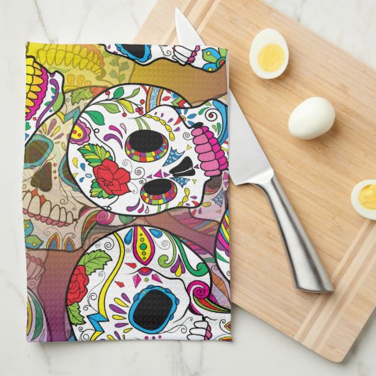 Sugar Skulls Pattern Theedoek (Quarter Fold)