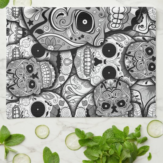 Sugar Skulls Pattern Theedoek (Gevouwen)
