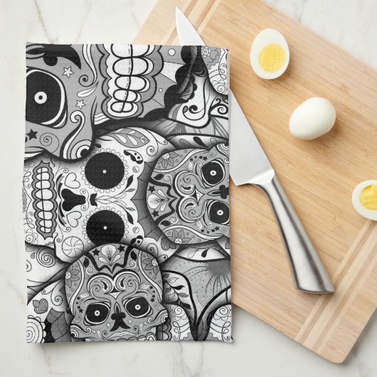 Sugar Skulls Pattern Theedoek (Quarter Fold)