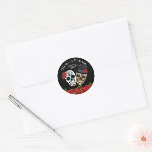  Sugar Skulls Red Roses Ronde Sticker (Envelop)