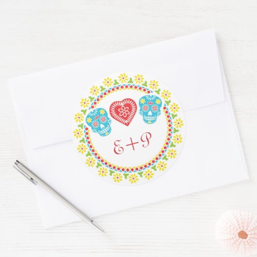 Sugar Skulls rond sticker (Envelop)
