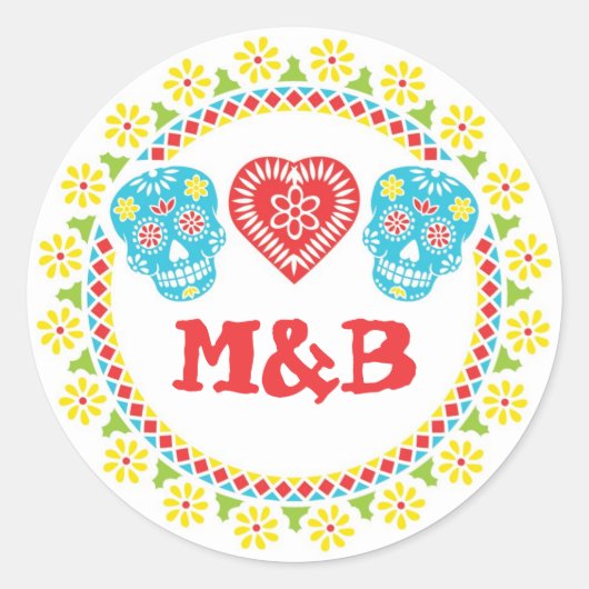 Sugar Skulls rond sticker (Voorkant)