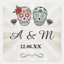 Sugar Skulls Rustieke  Rozen Stickers Labels