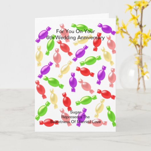 Sugar Snoep gepersonaliseerde 6e bruiloft Jubileum Kaart (Gele Bloem)