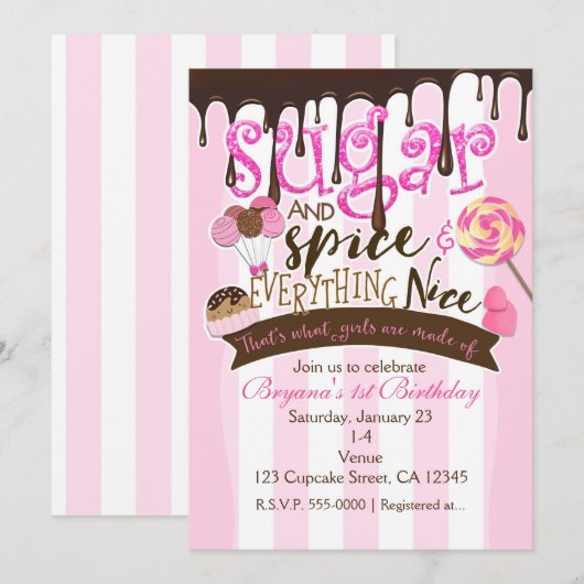 SUGAR SPICE ALLES LEUKE Uitnodigingen voor feesten (Voorkant / Achterkant)