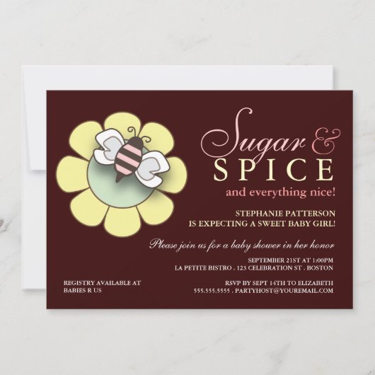 Sugar & Spice Baby Girl Baby shower Uitnodiging (Voorkant)