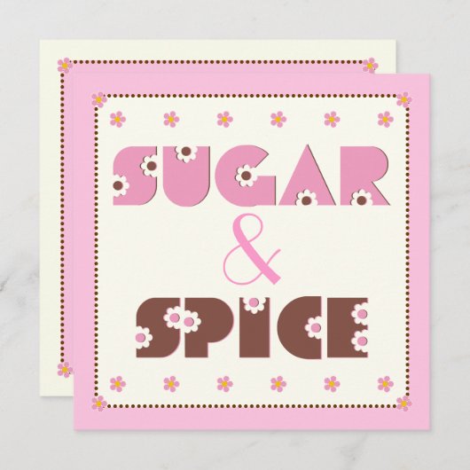 Sugar & Spice baby meisje douche uitnodiging (Voorkant / Achterkant)
