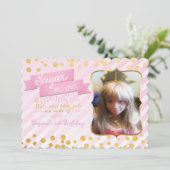 Sugar & Spice Pink Gold Photo Party Uitnodiging (Staand voorkant)