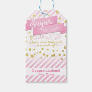Sugar & Spice Roze & Goud Baby shower Cadeau Label Cadeaulabel