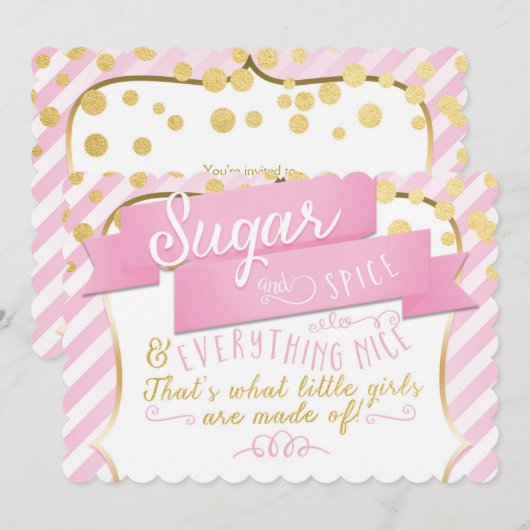 Sugar & Spice Roze Gouden Verjaardag Uitnodiging (Voorkant / Achterkant)
