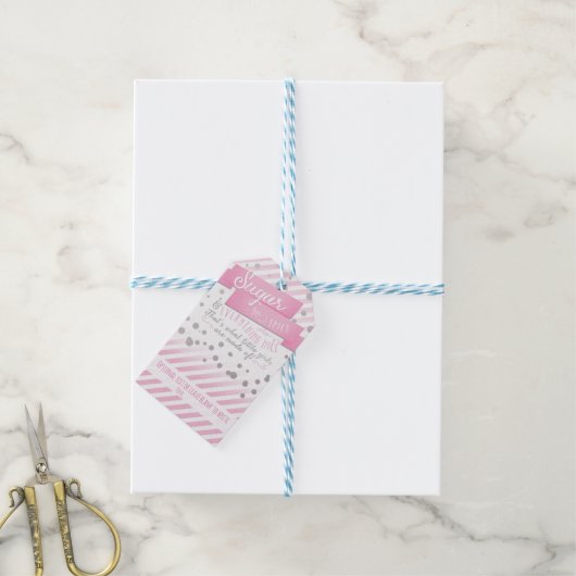 Sugar & Spice Roze & Zilver Baby shower Label Cadeaulabel (Met Touw)