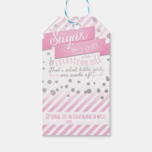 Sugar & Spice Roze & Zilver Baby shower Label Cadeaulabel