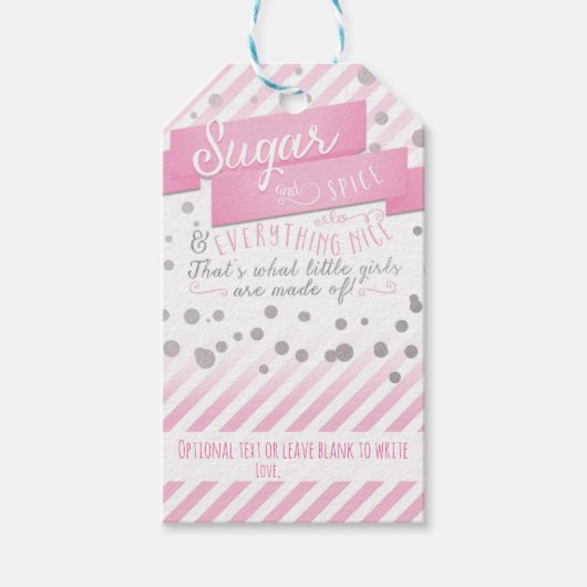 Sugar & Spice Roze & Zilver Baby shower Label Cadeaulabel (Voorkant)