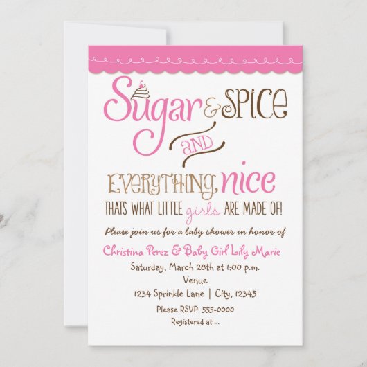 Sugar & Spice Typography Baby shower Uitnodiging (Voorkant)