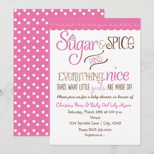 Sugar & Spice Typography Baby shower Uitnodiging (Voorkant / Achterkant)