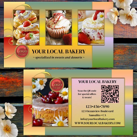 Sugar Sweet Bakery Dessert Foto Logo QR Code Visitekaartje