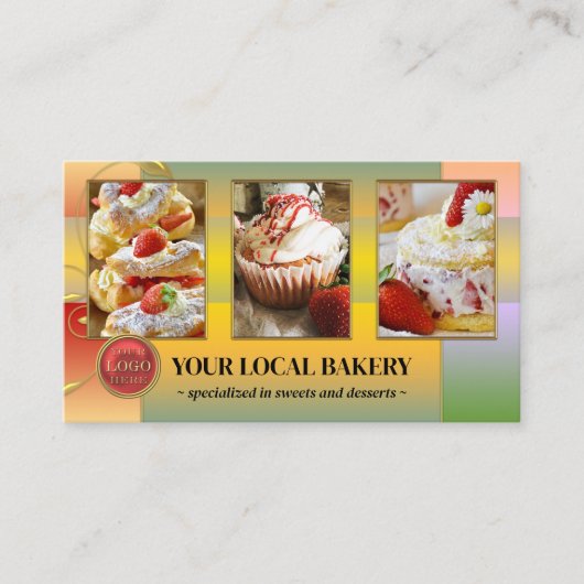 Sugar Sweet Bakery Dessert Foto Logo QR Code Visitekaartje (Voorkant)