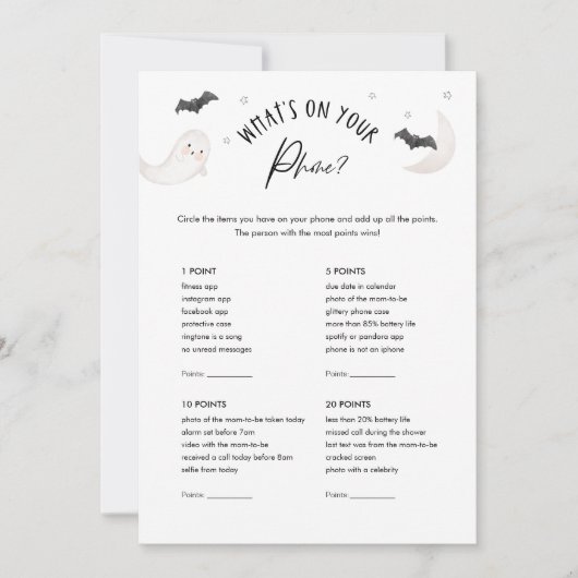 SUGARBOO Baby shower Wat is er op uw telefoon spel Kaart (Voorkant)